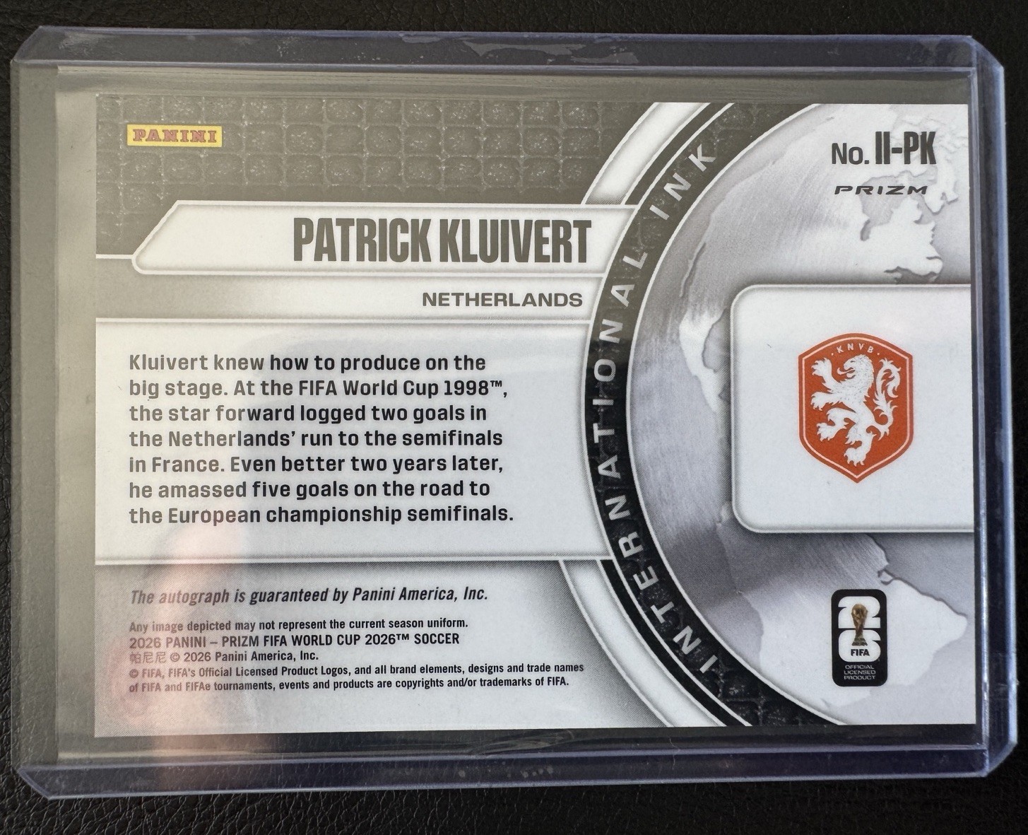 2026 Panini Prizm FIFA World Cup International Ink Patrick Kluivert II-PK Auto view 2