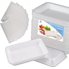 White Foam Meat Tray 25pcs/Pack - 8.3" x 5.9" x 1.2" with White Meat Absorb...