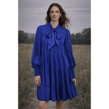 Alice + Olivia Karena Bow Back Tiered Dress Womens 8 Royal Blue Flowy Satiny