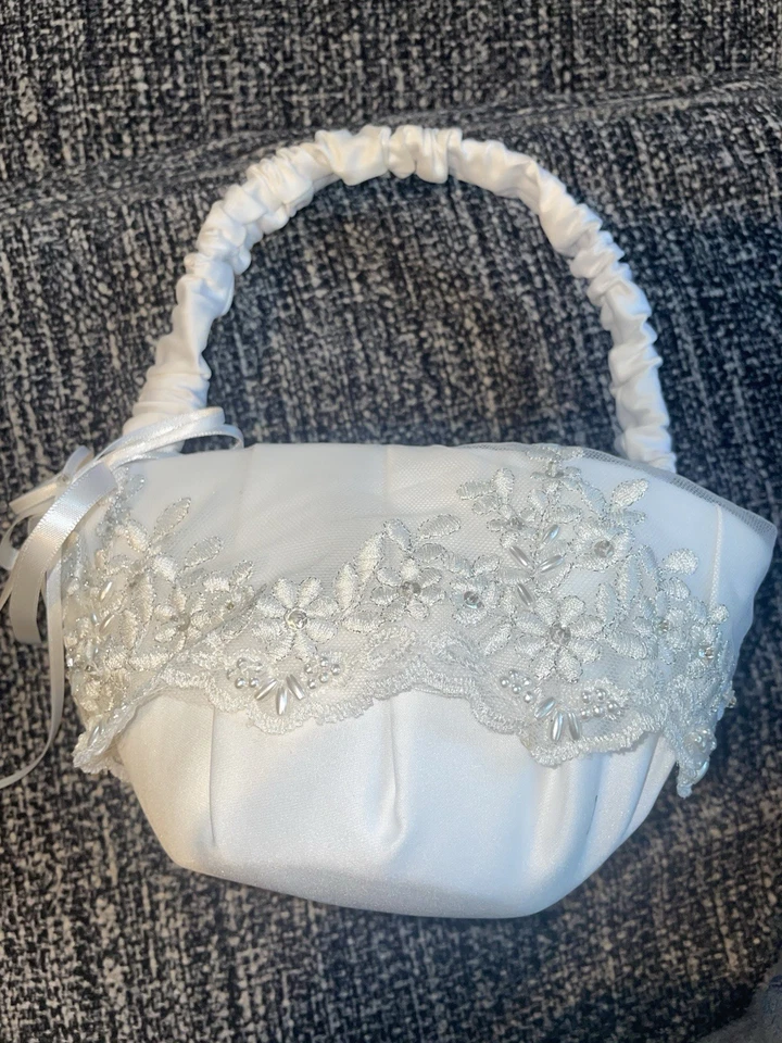 Cesta niña flor blanco marfil decoración boda L7,5xW8,5x3,5H Foto 4 de 4