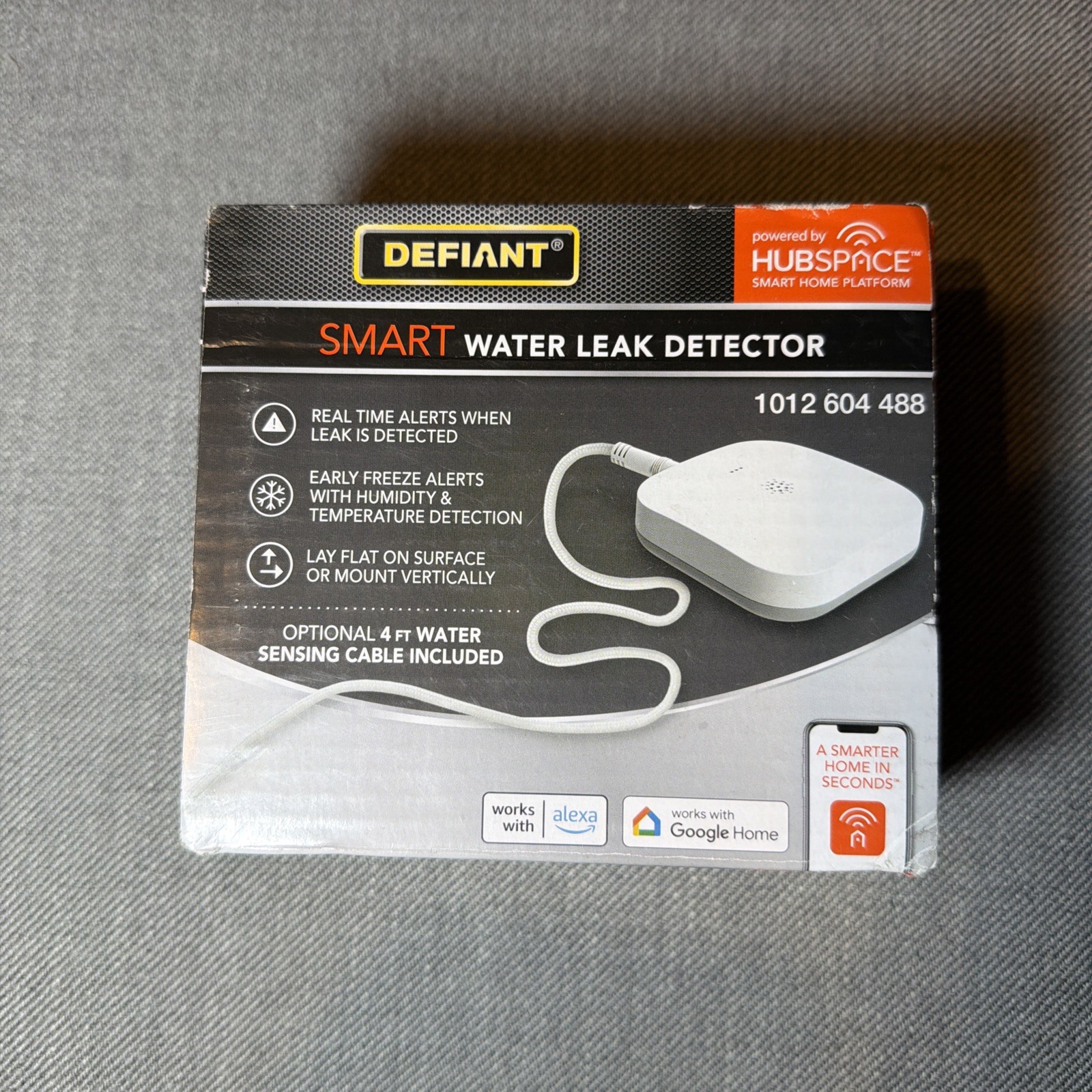 Defiant Smart Water Leak Detector SWLZ20BWB Hubspace Alexa Google, New, Open Box