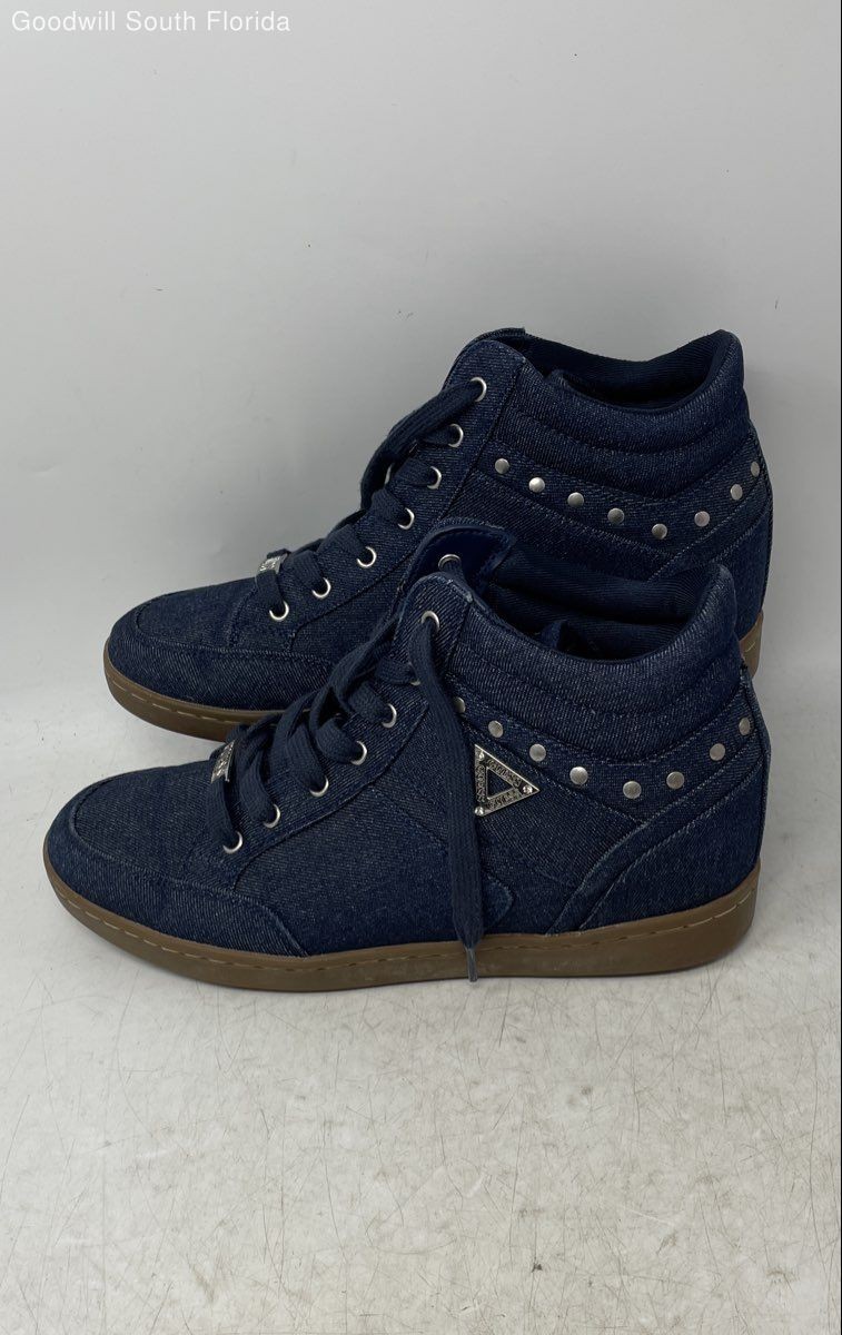 Guess Womens Blue Studded Round Toe Lace-Up Sneaker Shoes Size 12M