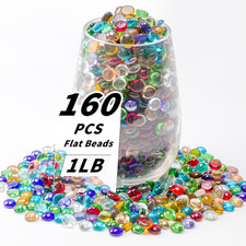 1 LB Mixed Color Flat Glass Beads, 160-180PCS Small Glass Marbles, Mini Flat Ro
