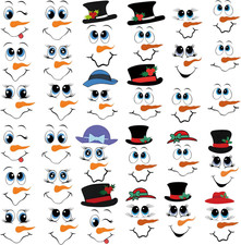 33 PCS Snowman Face Stickers for Christmas Ornaments, Vinyl Decals DIY Craft Art