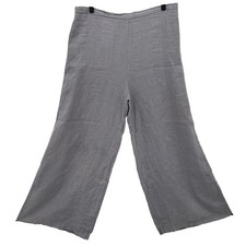 Bryn Walker Sz XL Grey Linen Wide Leg Pants Made in USA Casual Lagenlook Neutral