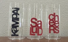 CB2 Cheers Stemless Wine Glasses Cheers Kampai Salud