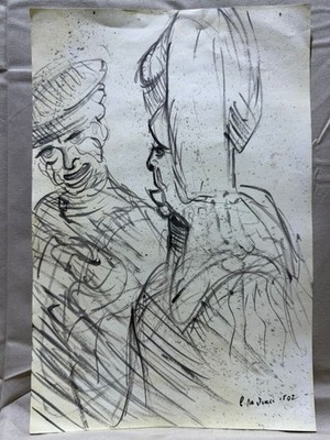 LEONARDO DA VINCI  drawing and painting on old paper signed stamped vintage