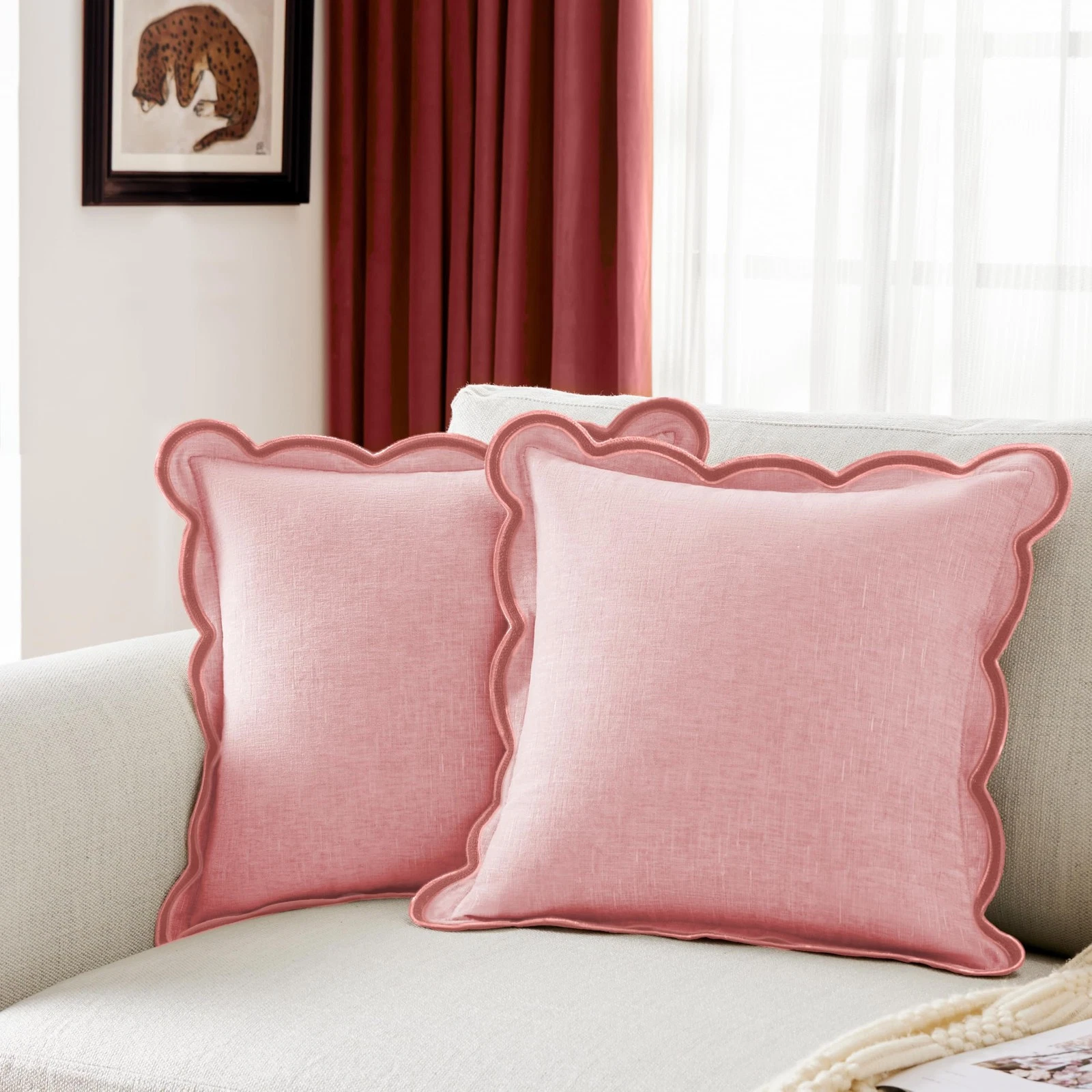 Ohocut Scalloped Chenille Throw Pillow Covers Pack of 2 Decorative Spring