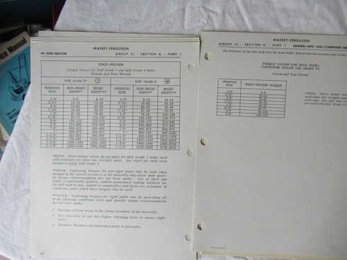 Massey-Ferguson MF2200 tractor general info & service specification manual - Picture 5 of 5