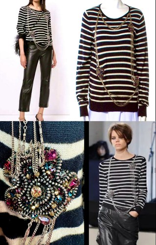 Chanel Vintage 2007 Black White Necklace Jewel Sweater 42 44 10 12 Top 07p Vtg L - Picture 3 of 23