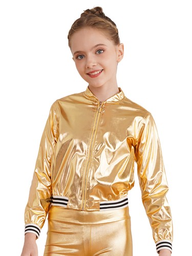 Kids 3 Piece Dance Outfits Glitter Metallic Bomber Jacket with Pants Set Hip Hop - Picture 22 of 61