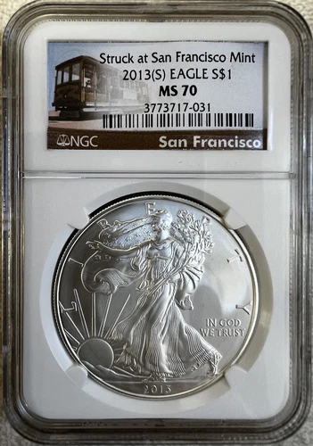 2013(S) Silver Eagle Struck at San Francisco First Releases NGC MS70