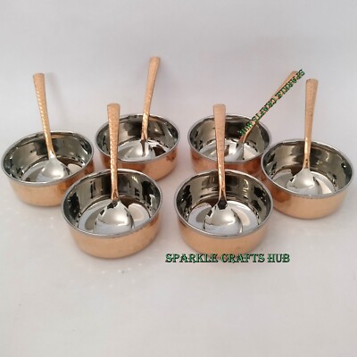 Kupfer Edelstahl Kitchen Dinner Essen Suppenteller Eiscreme 6 Schale 6 Löffel