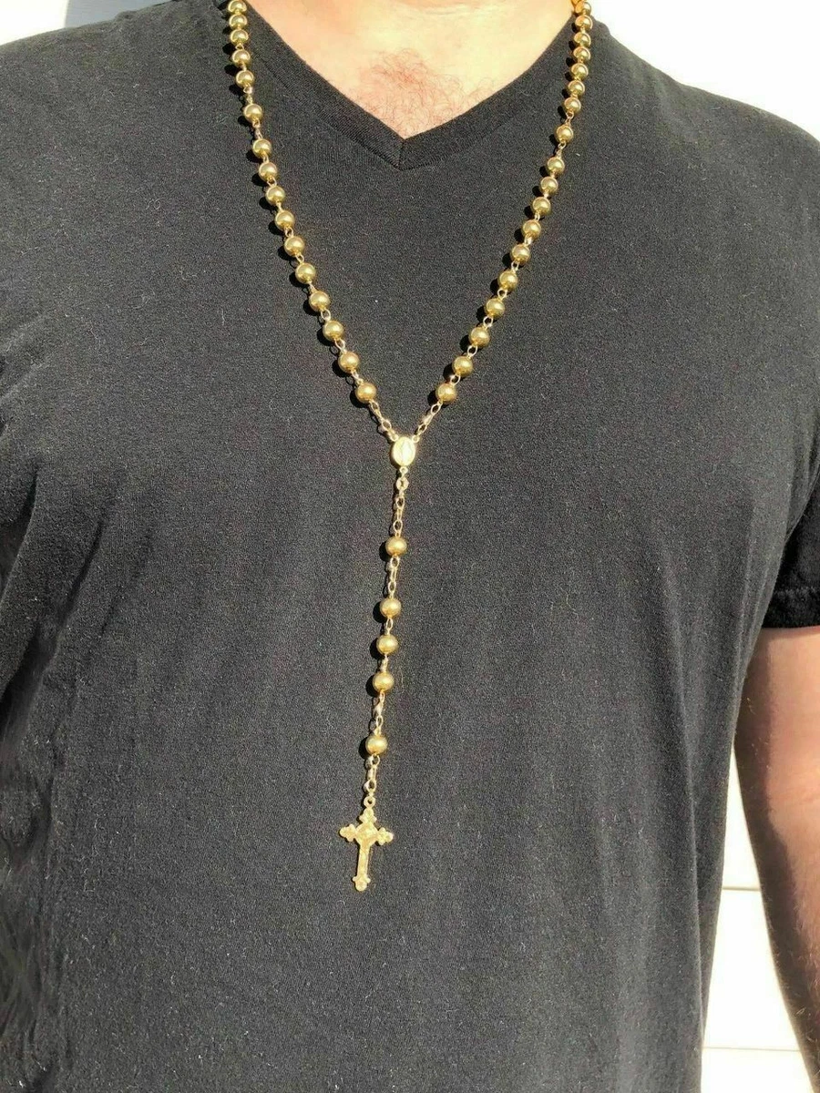 Men's rosary necklace gold sale