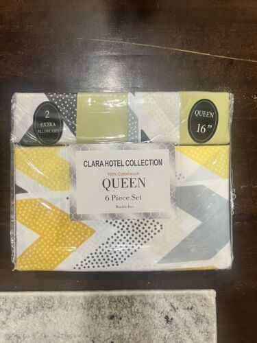 CLARA HOTEL COLLECTION 6 PIECES QUEEN SHEET SET WRINKLE FREE 100% COTTON TOUCH - Picture 4 of 5