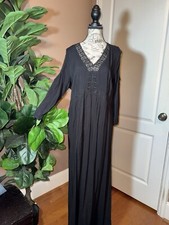 Neiman Marcus Sz L Large Black Cold Shoulder Peasant Dress CLASSIC