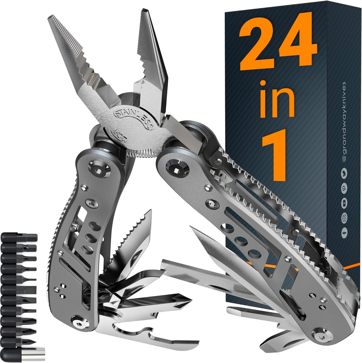 Multitool 24-in-1 with Mini Tools Knife Pliers and 11 Bits Multi
