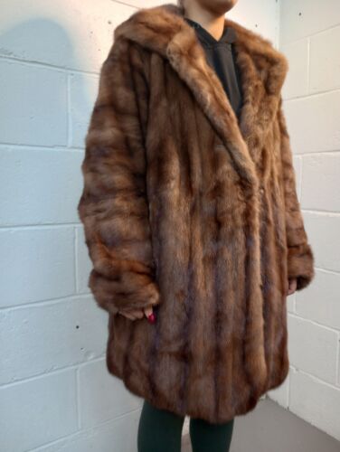 Genuine Mink Fur Coat – Wide Sleeves, Caramel with Sable Hue (Size L/XL) - Picture 2 of 12