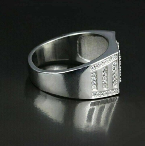 Men's Engagement Ring 2Ct Round Cut Lab-Created Diamond 14K White Gold Plated - Afbeelding 3 van 8