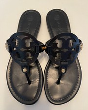 TORY BURCH MILLER SANDAL FLIP FLOPS BLACK LEATHER WOMEN'S SIZE 7