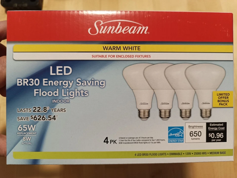 Sunbeam BR30 LED Bulbs 4‑Pack – 65W Equivalent Dimmable Indoor Floodlight - Image 2 of 4