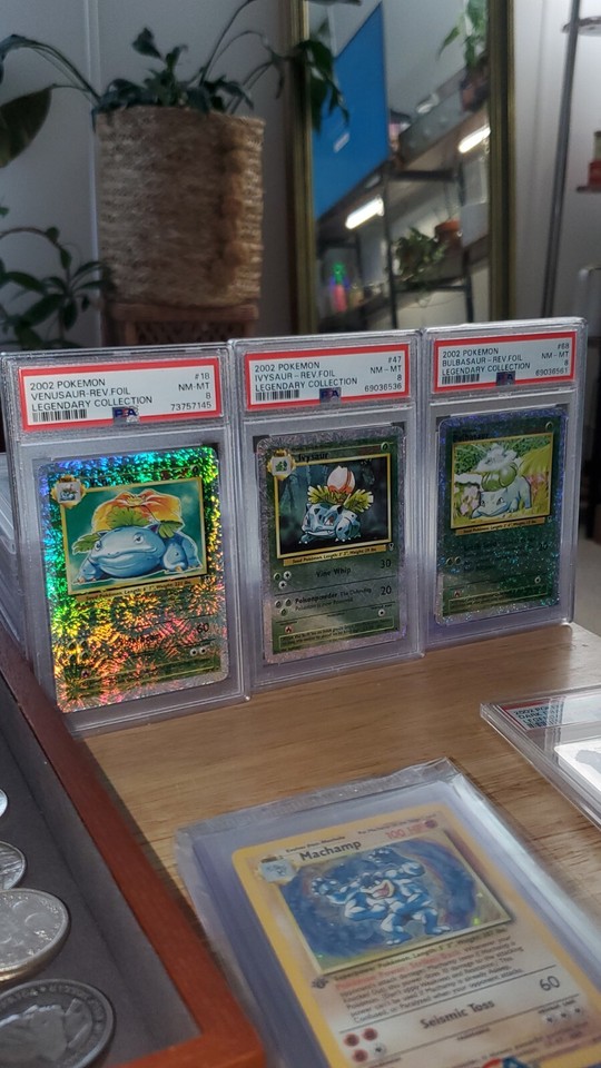 PSA 8 Bulbasaur, Ivysaur, Venusaur. Legendary Collection Reverse Holo