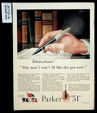 1944 Parker 51 Pen Writing Instrument Wet Ink Books Vintage Print Ad 38829