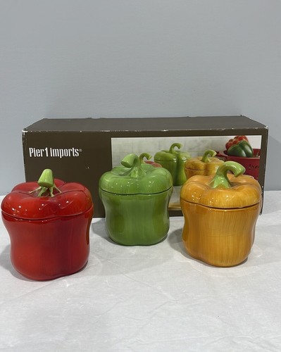Pier 1 Imports peppers 20 oz canister set kitchen decor storage glazed ceramic