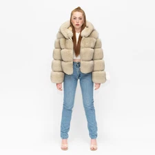 Women Full Pelt Fur Natural Real Fox Fur Coat Hood Bomber Jacket Warm Overcoat