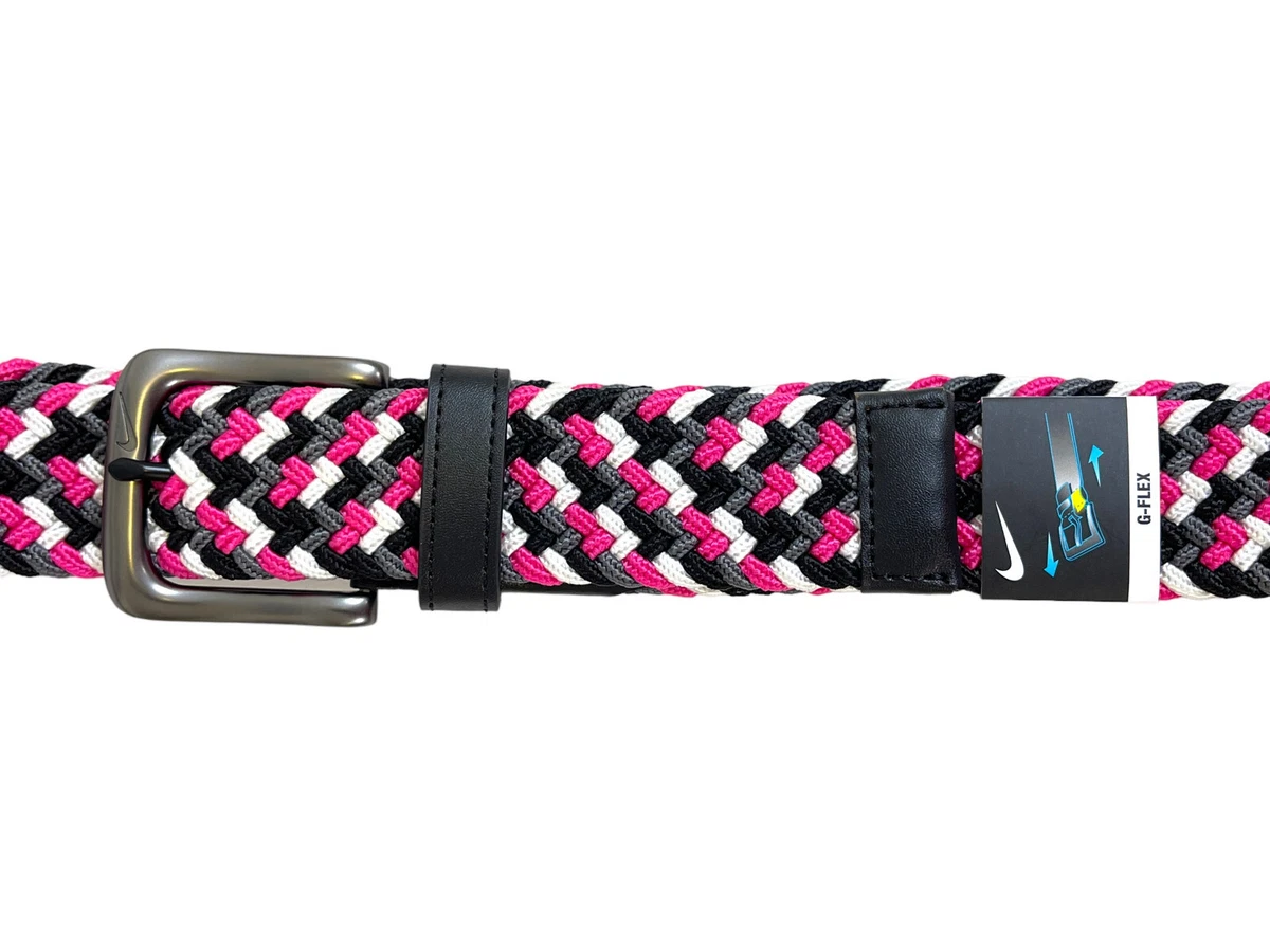 New Nike G-Flex Stretch Woven Masters Golf Belt Pink Grey White Black Sz.  Medium