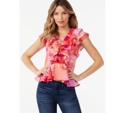 Sofia Jeans by Sofia Vergara Women's Smocked Ruffle Top with Short Sleeves, XXXL