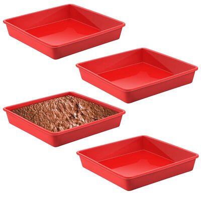 4 Pack 8x7 Inch Silicone Square Cake Pan Non Stick Cake Molds for Brownies Cake