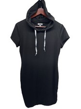 J For Justin Womens Junior Large Black Hooded Dress Short Sleeves