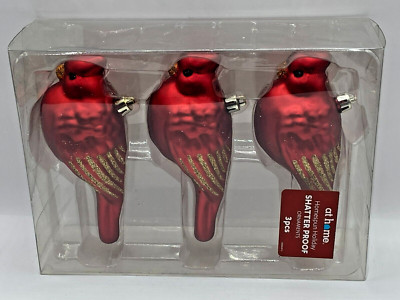 NEW AT HOME 5.5'' CARDINAL SHATTERPROOF ORNAMENTS SET OF 3 FREE SHIP
