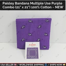 Paisley Bandana - Multiple Use Purple Combo 21" x 21" 100 Cotton  NEW