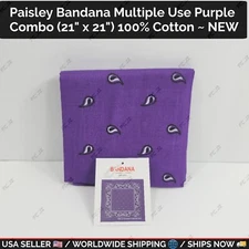 Paisley Bandana - Multiple Use Purple Combo (21" x 21") 100% Cotton ~ NEW