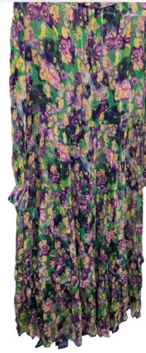 ABITO MAXI CHIFFON STAMPATO ANTHROPOLOGIE THE MARAIS acquerello viola taglia MP - Foto 4 di 4