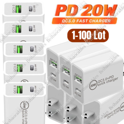 Wholesale Bulk 20W Fast Charger Cube USB C Power Adapter For iPhone iPad Android