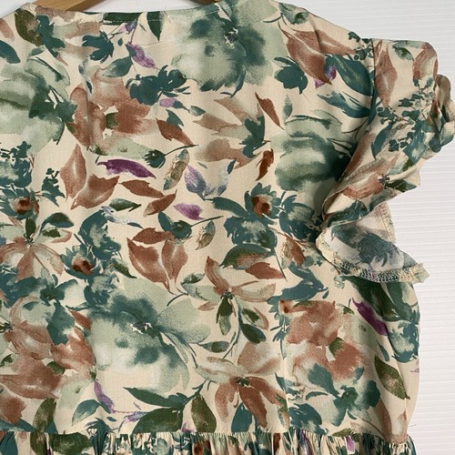St Frock Top Blouse Women 8 Green Floral Short Ruffle Sleeves Smock Casual Boho - Picture 17 of 21