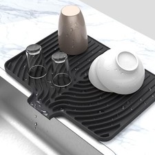 Silicone Drying Mat for Kitchen Counter18" 12" Silicone Dish Drying Mat with ...