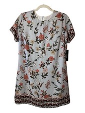 New Women’s Floral Lulu’s Lined Shift Midi Dress greyish blue Size M