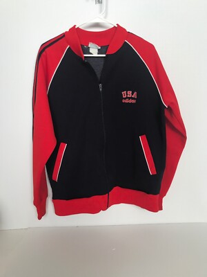 80年代 adidas USAロゴ ジップアップジャケット ネイビー/レッド Vintage usa adidas navy blue red zip up jacket large 80s