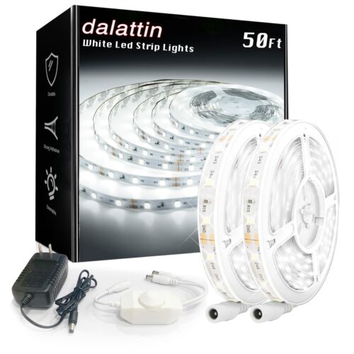 White LED Strip Lights 50ft Dimmable Bright 24V Led Light (2 Rolls of 25ft)