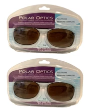 2 Polar Optics 54 rec 10 Polarized Brown Full Frame clip on Sunglasses W. Case
