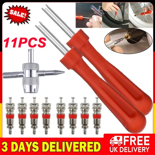 2x Valve Key Wheel Tyre Inner Tube Valve Remover Removal Tool + 8 Valve