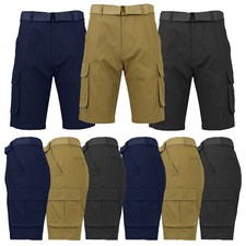 Chino Dress Cargo Shorts Mens FLEX STRETCH Belted Flat Front Hidden Back Pockets