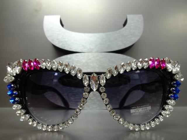 Oversized Exaggerated Retro Cat Eye SUNGLASSES Big Frame Bling Crystals HANDMADE image 4
