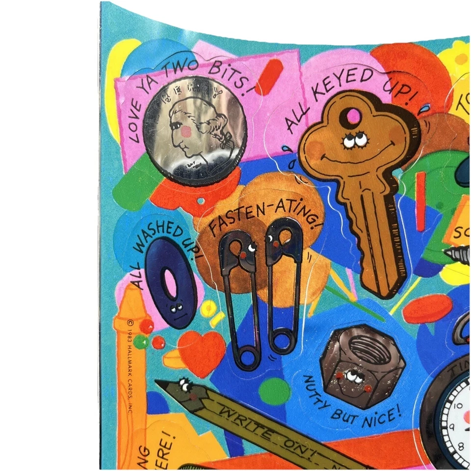 Vintage Hallmark Stickers Coins Key Tacks Love Ya Two Bits Penny Thoughts 1983 - Image 3 of 4