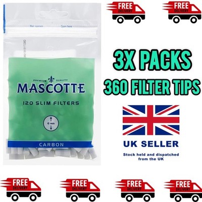 3x Mascotte Carbon Smooth Slim 6mm Filter Tips Aktivkohle Kostenlose Lieferung