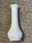 Vintage Randall Milk Glass Bud Vase Ribbed Pattern w/ Ruffle Neck